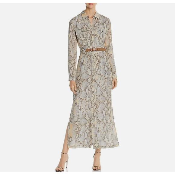 Lafayette 148 New York Silk Blend Snake-Print Maxi Shirt Dress Women's Small - Picture 1 of 4
